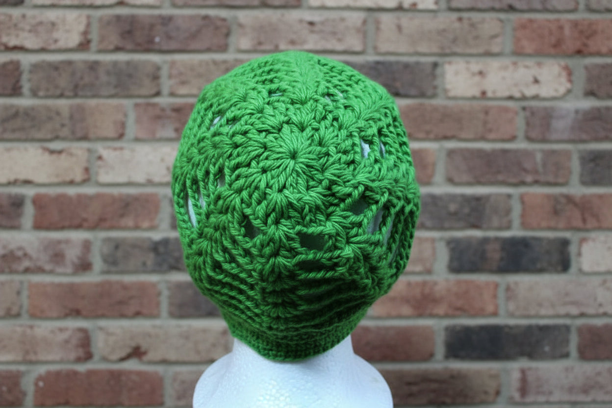 Handcrafted Crochet Open-Weave Hat – Adult Size (Green)