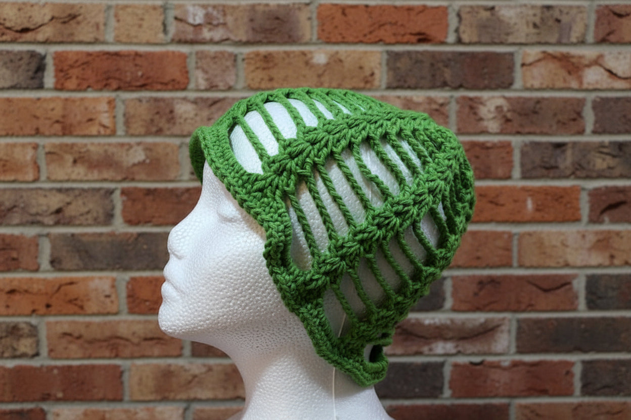 Handcrafted Crochet Open-Weave Hat – Adult Size (Green)