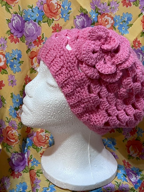 Handcrafted Crochet Flower Hat – Adult Size (Pink)