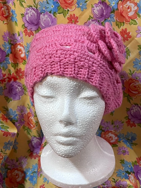 Handcrafted Crochet Flower Hat – Adult Size (Pink)