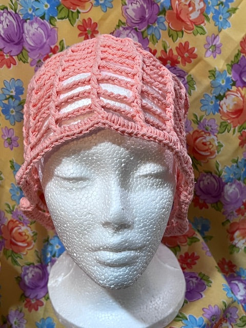 Handcrafted Crochet Mesh Hat – Adult Size (Soft Pink)