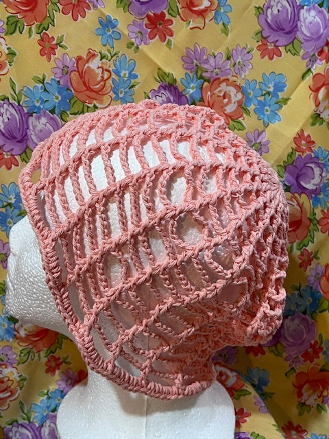 Handcrafted Crochet Mesh Hat – Adult Size (Soft Pink)