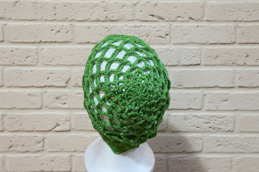 Handcrafted Crochet Mesh Hat – Adult Size (Green Lattice)