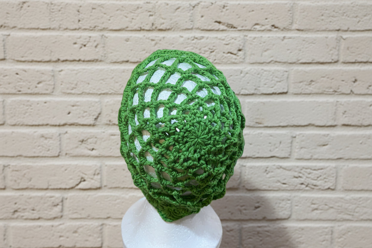 Handcrafted Crochet Mesh Hat – Adult Size (Green Lattice)