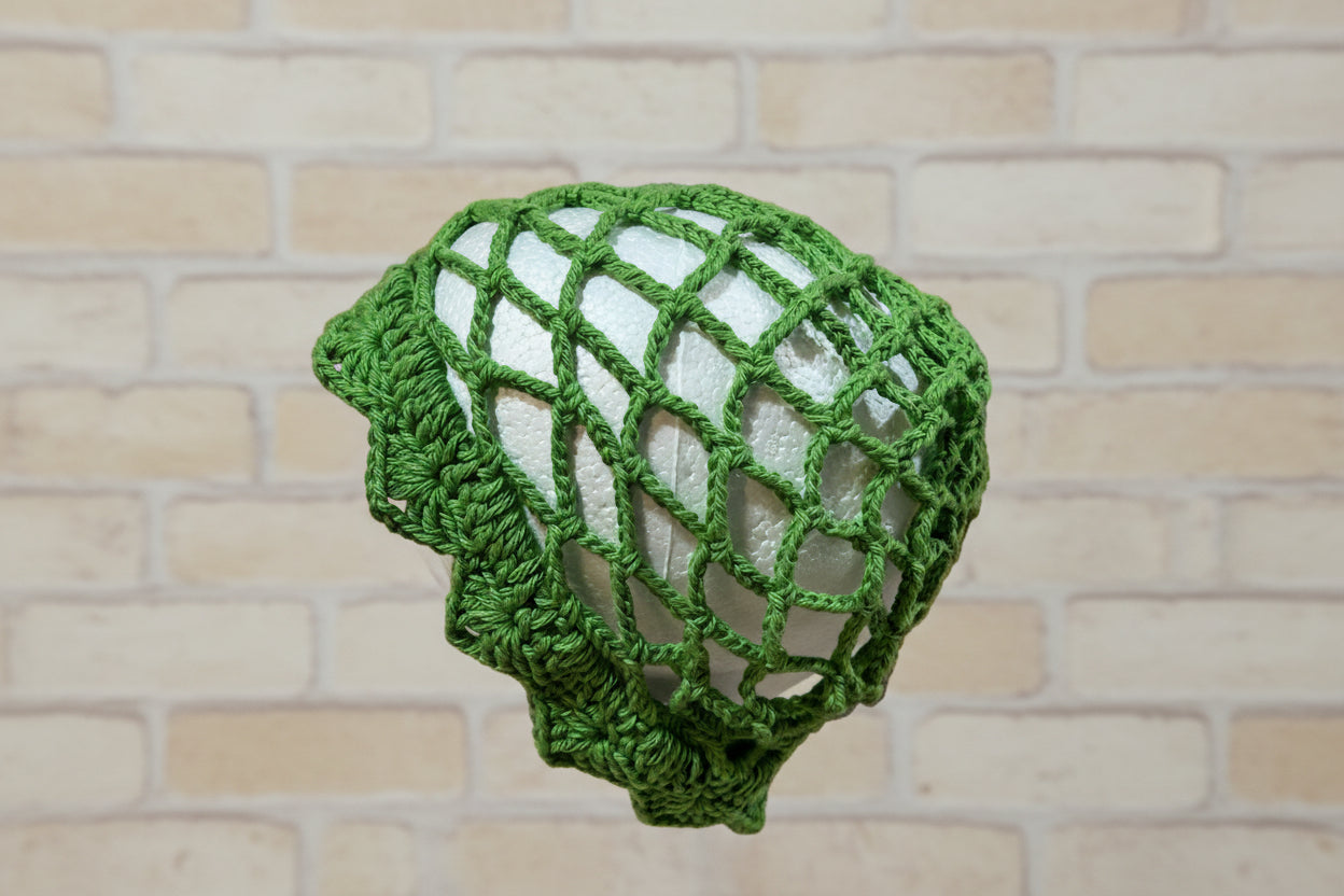 Handcrafted Crochet Mesh Hat – Adult Size (Green Lattice)