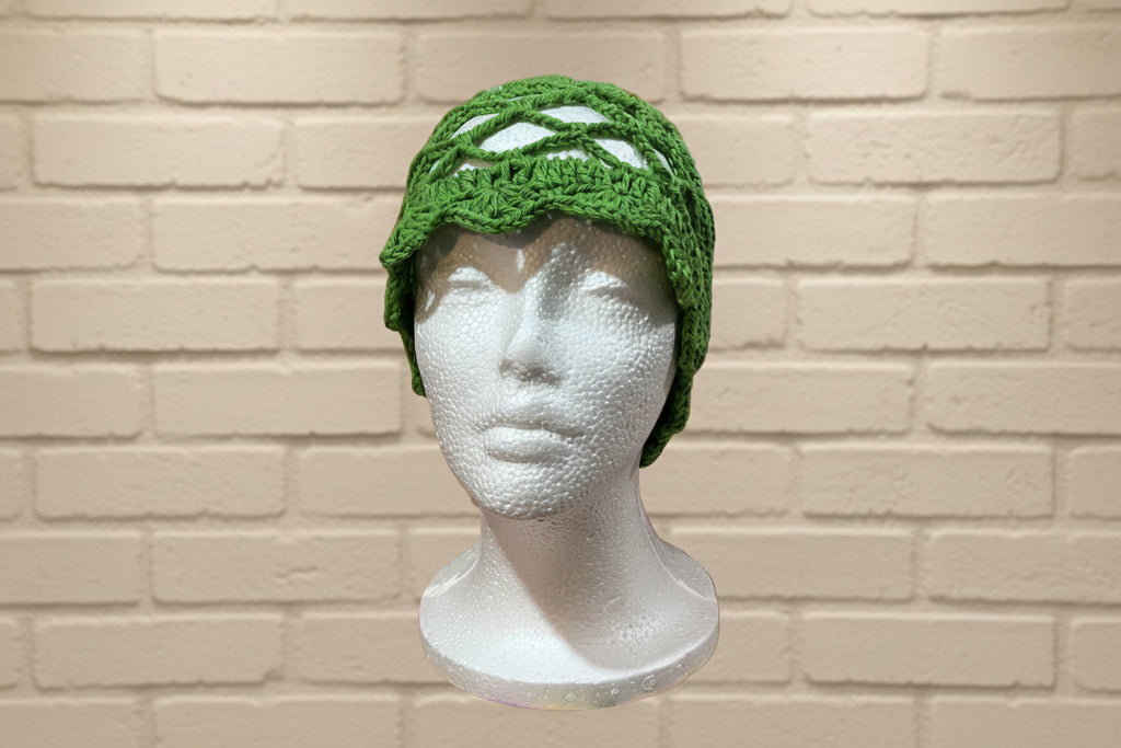 Handcrafted Crochet Mesh Hat – Adult Size (Green Lattice)